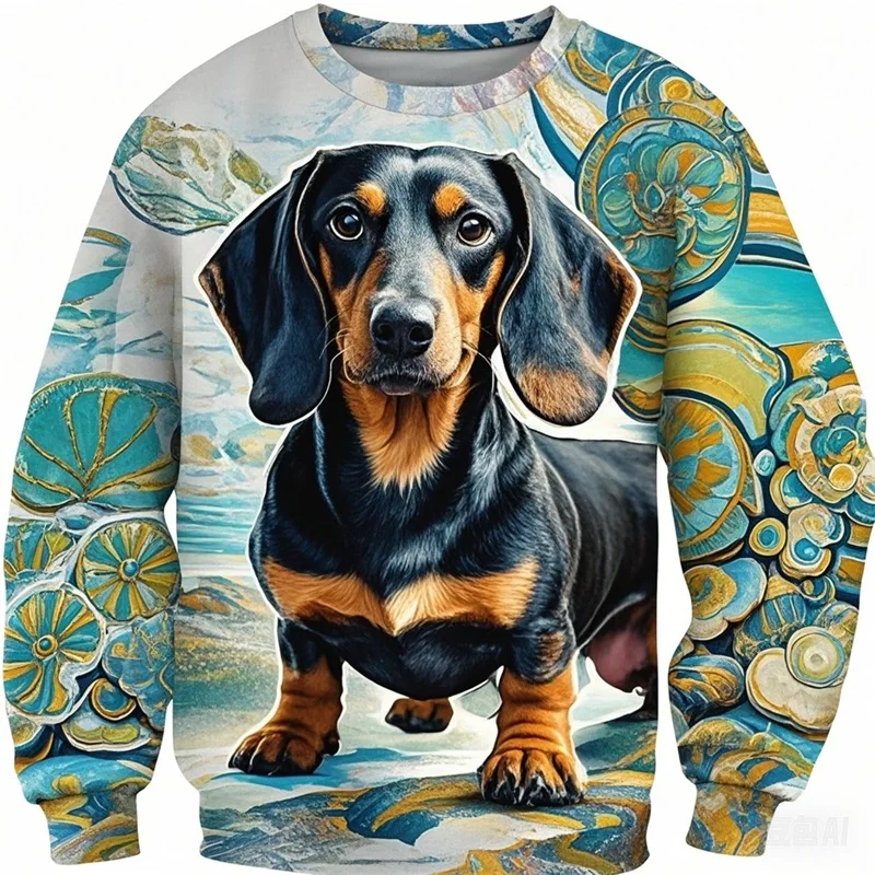 

Cute Animal Dachshund Full Print Sweatshirts Casual round Neck Pullover Hoodie for Men Women plus Size Men's Tracksuit Top