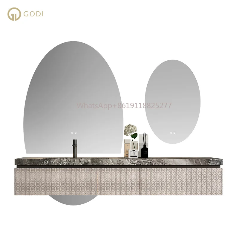 GODI Modern elegant high end luxury Wall Mount bathroom cabinet vanity with Sink for bathroom designed by Switzerland designer