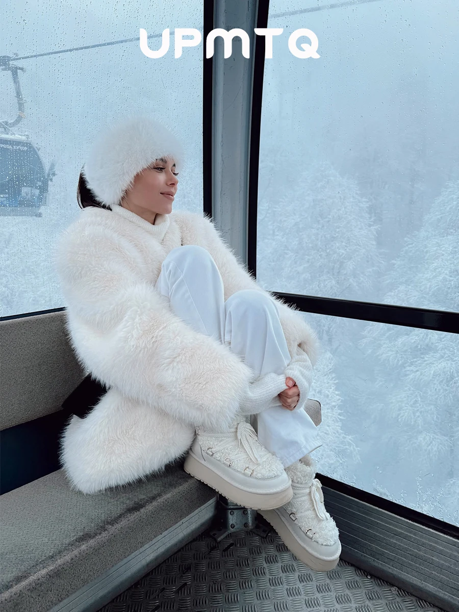 

Cleanfit Winter Fashionable 2025 Snowy White Faux Fur Jacket Button Closure Warm Furry Fox Fur Coat Chicvibe Stylish Streetwear