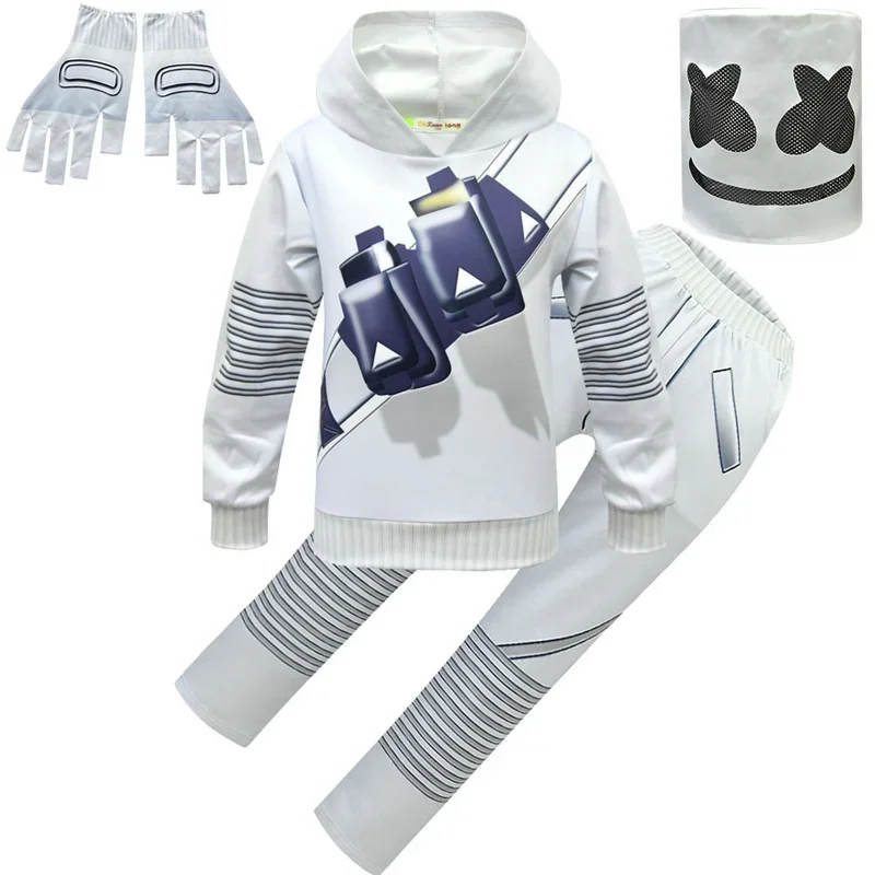 Kids Boys Halloween Costume DJ Rock Music Hoodies Sweatshirt Suit Smiling Face DJ Cosplay Costumes Girls Christmas Party Clothes