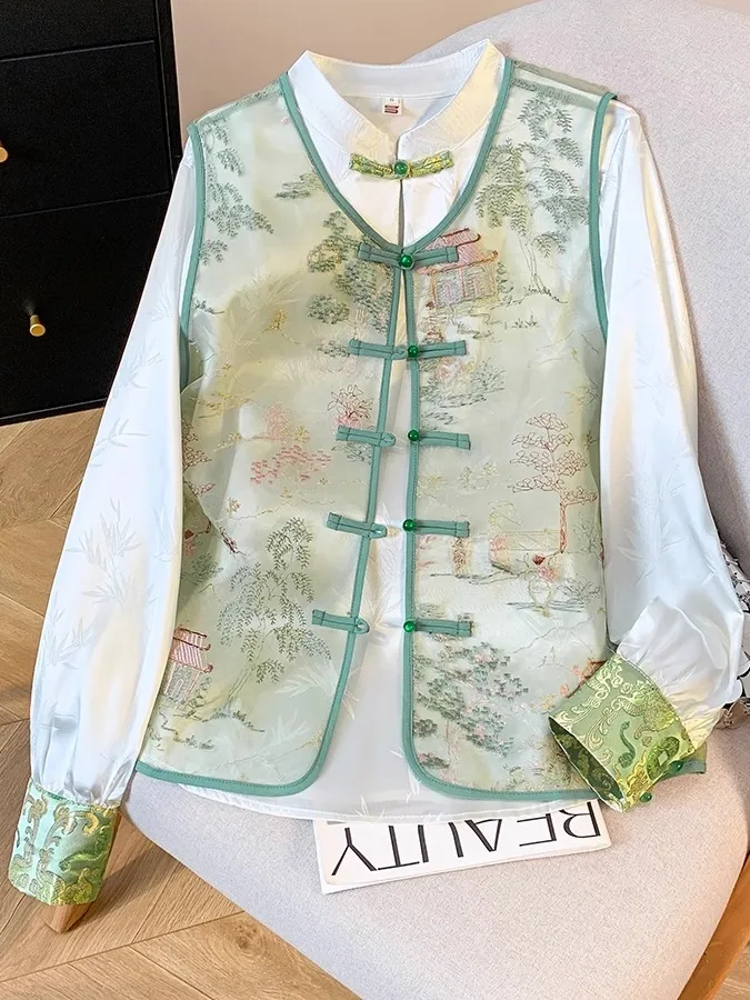 

Новый китайский жилет Sle Me, комплект irt, женский комплект из двух предметов с тяжелой вышивкой, топ, летняя тонкая модель для поездок на работу