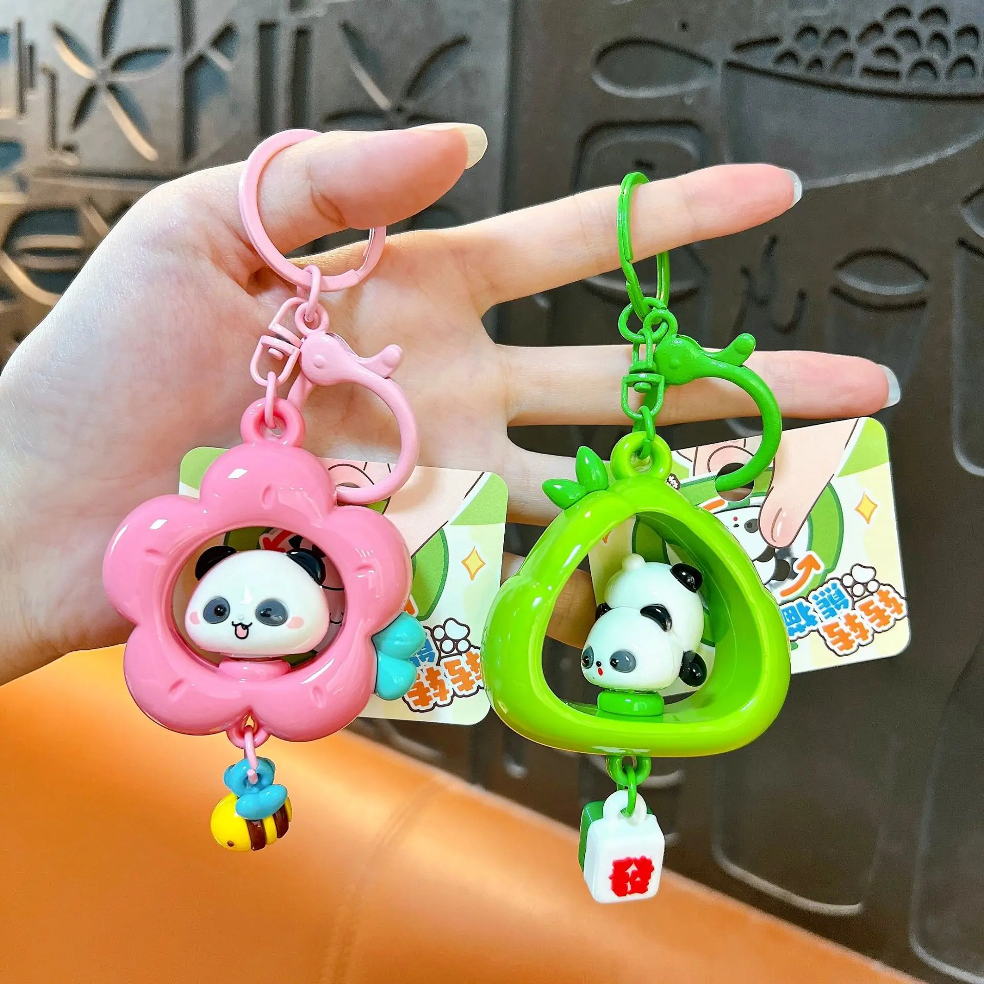Cartoon Panda Spin Spin Fun Keychain Women Bag Pendant Cute Animal Key Chain Stress-Relieving Student Toy Pendant Bag Keyring