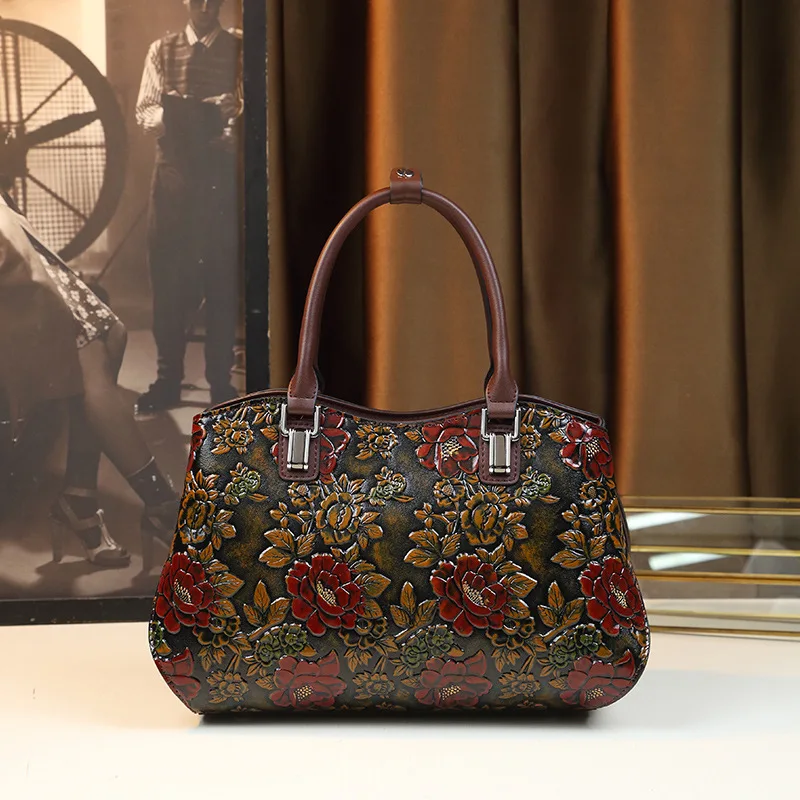 3D Floral Pattern Woman Handbag Vintage Ladies Leather Tote Bag Fashion Girls Shoulder or Crossbody Bags