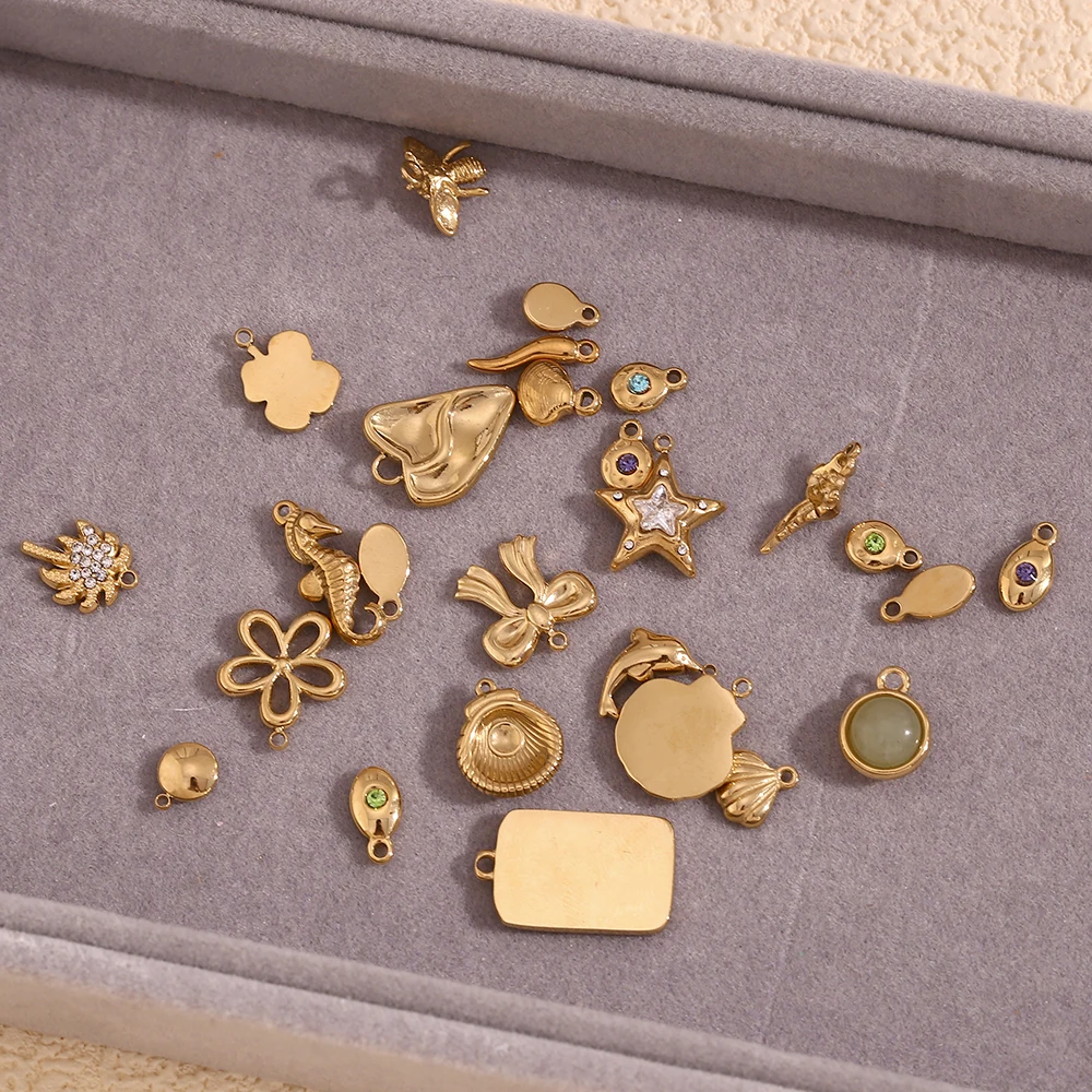 E.B.belle DIY Star Flower Bowknot 14K Gold Plated charms for jewelry making Waterproof pendant stainless steel jewelry woman