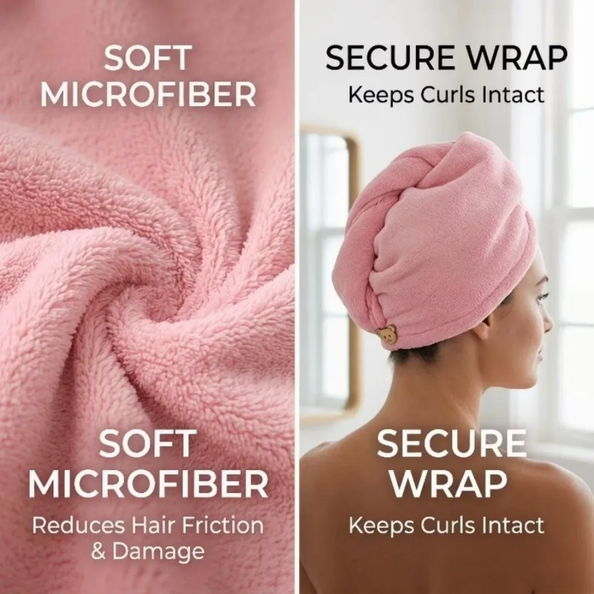 

1Pc Super Absorbent Microfiber Hair Towel, Quick Dry Anti-Frizz Soft Hair Wrap for Curly Wavy Hair, Reusable to Reduce Friction Damage, Bathroom Essential for Women