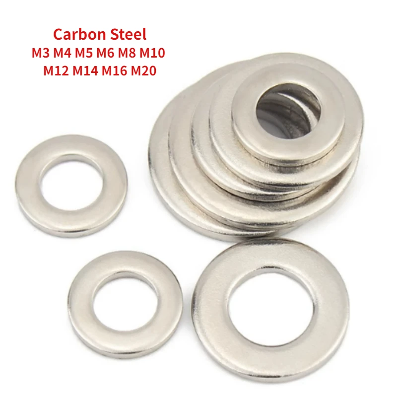 10-400pcs M3 M4 M5 M6 M8 M10 M12 M14 M16 M20 Grade 8.8 Carbon Steel Nickel Plating Flat Washer Plain Gasket DIN125