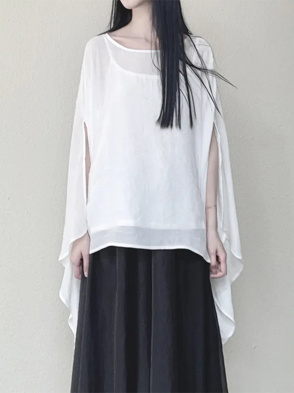 Elegant New Chinese Style Women's Set Loose Fit Sun Protection Shirt Ethereal Drifting Hanfu Top Cold Tone round Neck Long Sl...