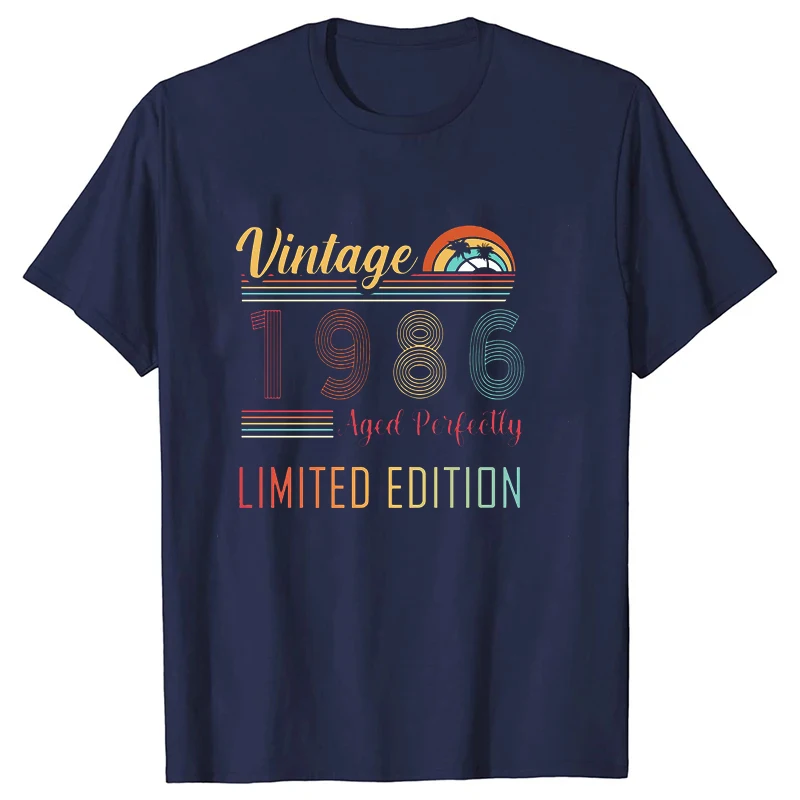 Vintage 1986 Limited Edition Muster T-Shirt für Männer und Frauen, kurze Ärmel, Harajuku, Unisex, lustiges T-Shirt, Sommertrend, große Größe, Paar-Tops – Detail 6
