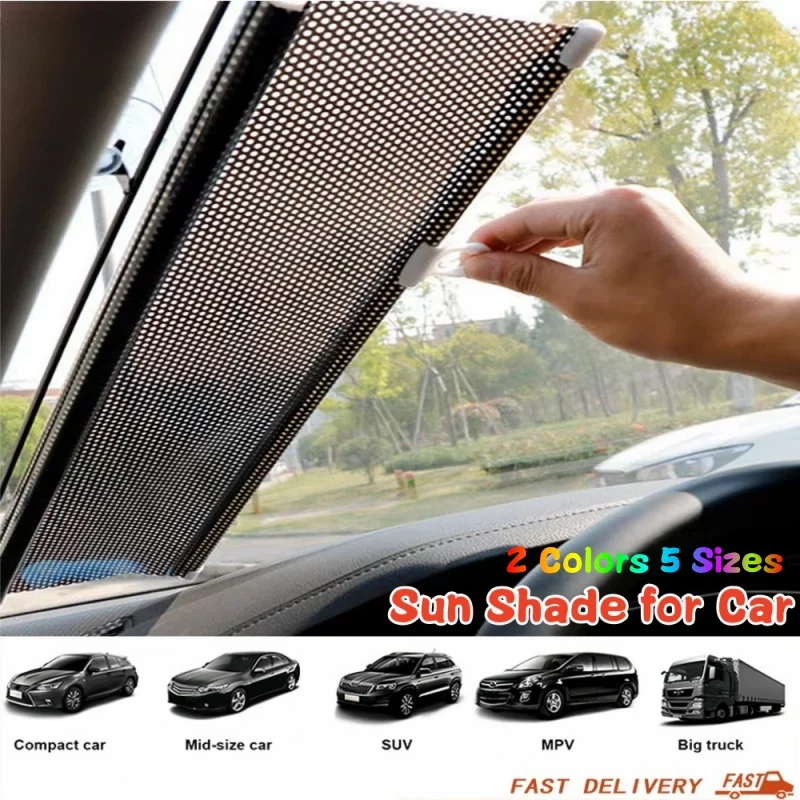 Car Retractable Sun Shade Curtain Car Front Side Window Sunshade Anti UV Shade Auto Bedroom Kitchen Office Window Roller Blinds