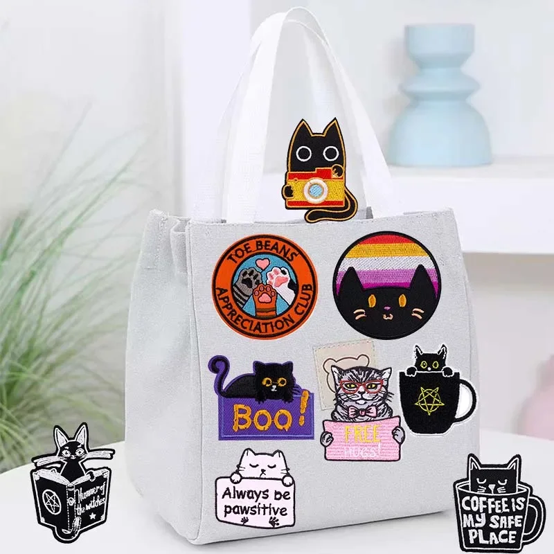 

Iron On Patches for Clothes Kitty Clothing Stickers Fabric Sewing Embroidered Patch Thermal Adhesive Applique Fusible Badges