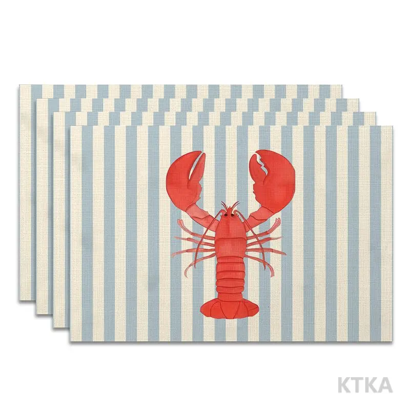 4Pcs, Blue and White Striped Lobster Placemats, the Best Placemats, Washable, Suitable for Holiday Parties, Home Decor, Kitchen