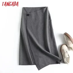 Tangada 2023 Autumn Women Woolen Midi skirt Ladies Chic Elegant Work skirts 4C318