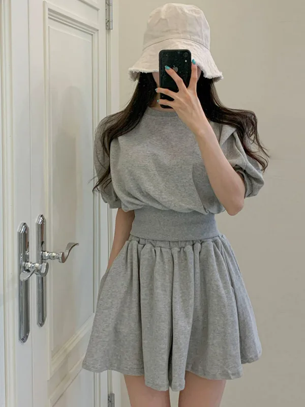 

Chic Summer Svel Sweatirt High Waist Wide Leg ort Skirt Two Piece Set Versatile Agel Slimming Trendy Streetwear