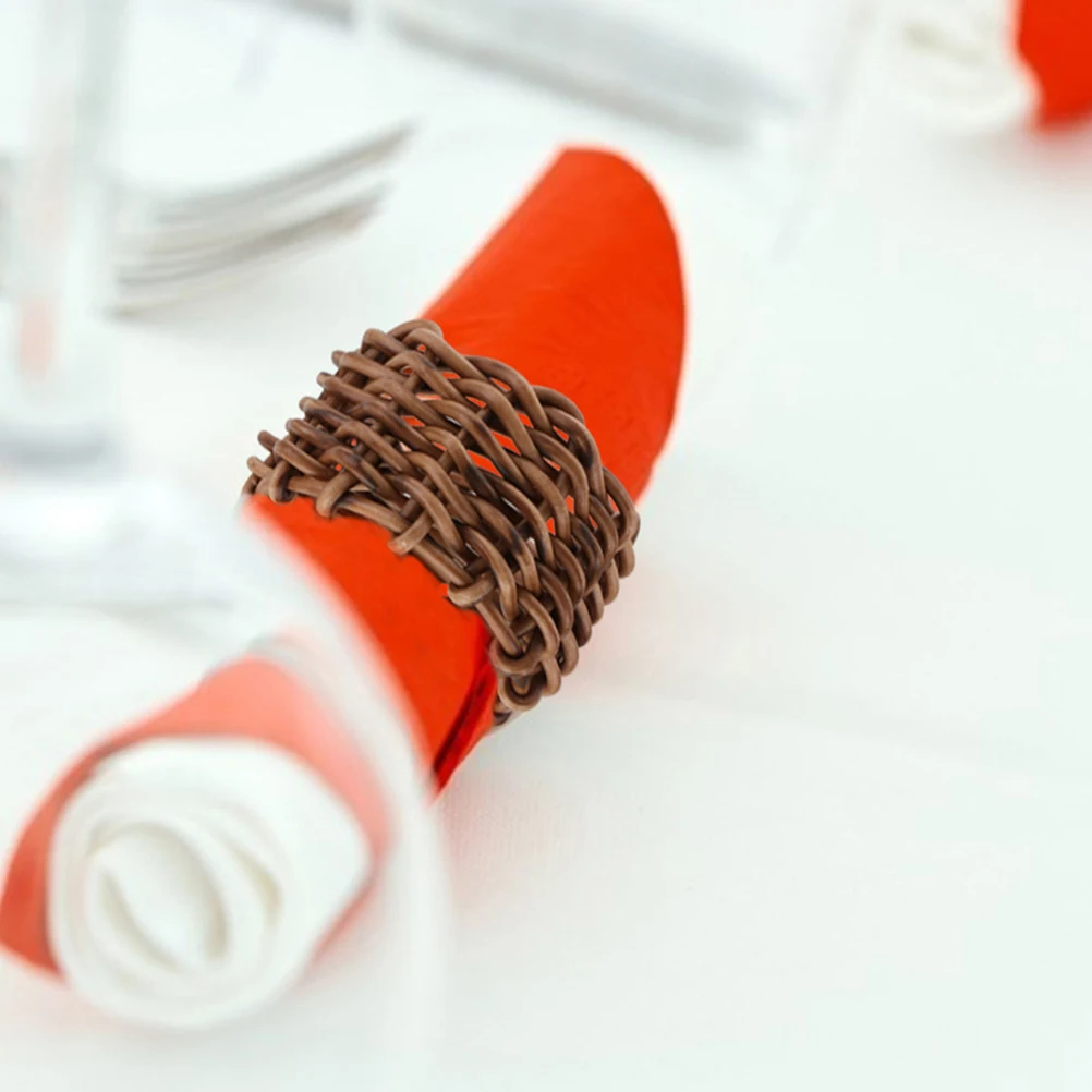 

2pcs Napkin Rings Woven Rattan Handmade Decorative Vintage Table Napkin Holders Pastoral Style Serviette Ring Dining Buckle