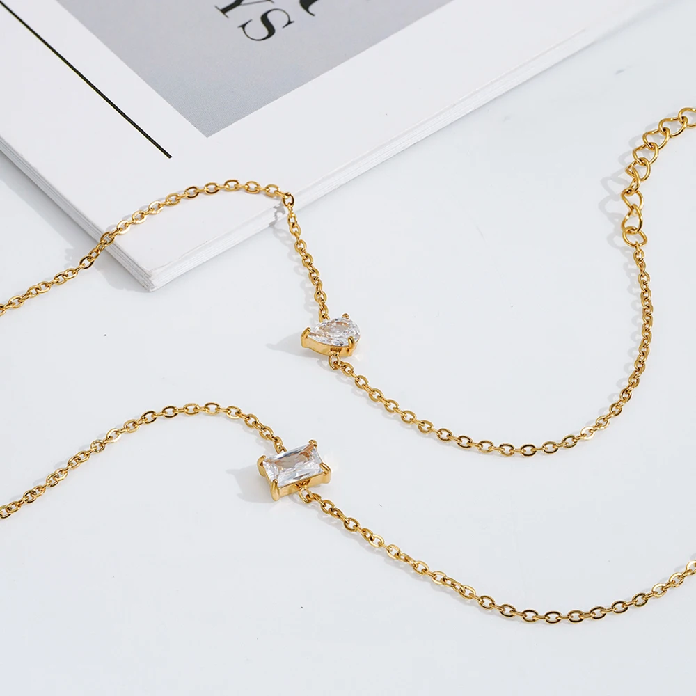 

ENFASHION Pulseras Simple Square White Zircon Bracelet For Women's Stainless steel 18K Gold Plated High Street Delicate Jewelry