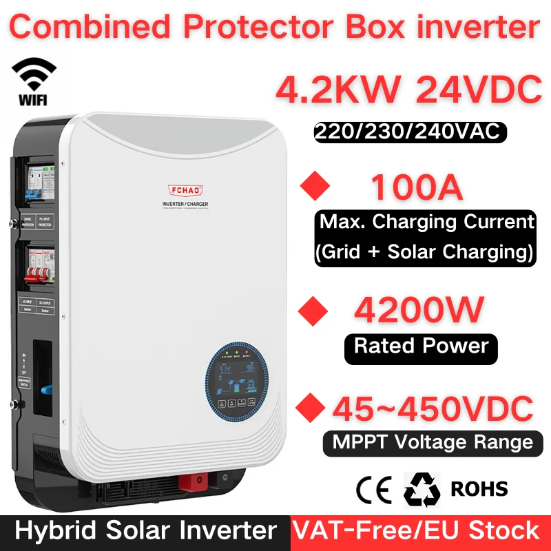 FCHAO Combinato Protettivo 4200W 24VDC 230VAC Off Grid Hybrido Onda Sinusoidale Pura invertita MPPT Controller Solare 100A Ricarica