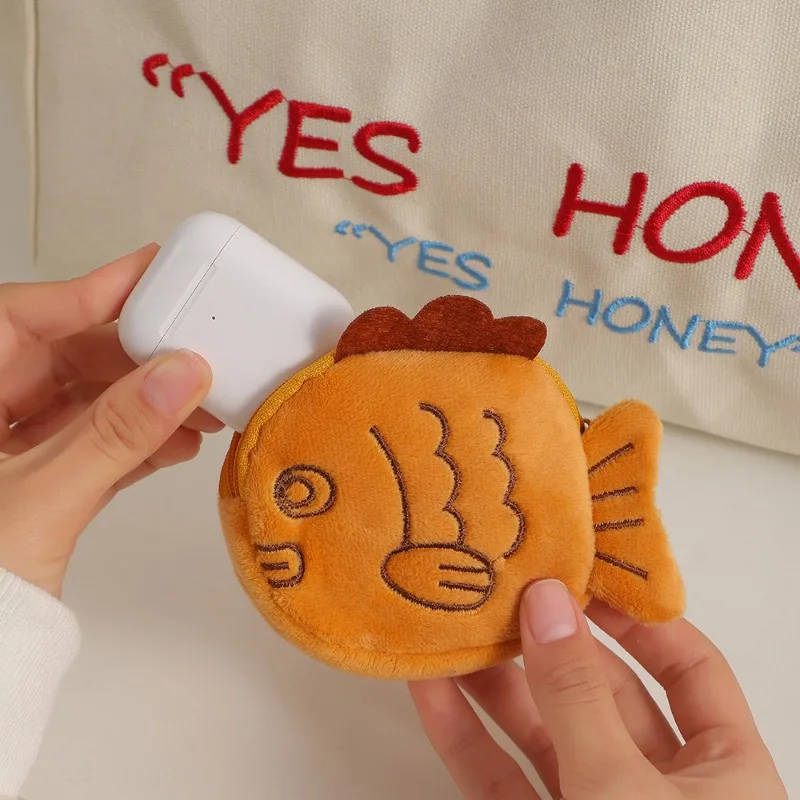 

New Cartoon Snapper Plush Coin Purse Cute Children's Coin Storage Bag Fun Earphone and Data Cable Pouch