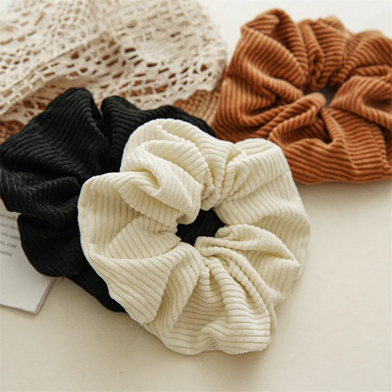 Autumn Winter Women Corduroy Scrunchie Solid Elastic Hair Bands Fashion Ponytail Hair Tie Rope Kids Girl Headwear Accessories