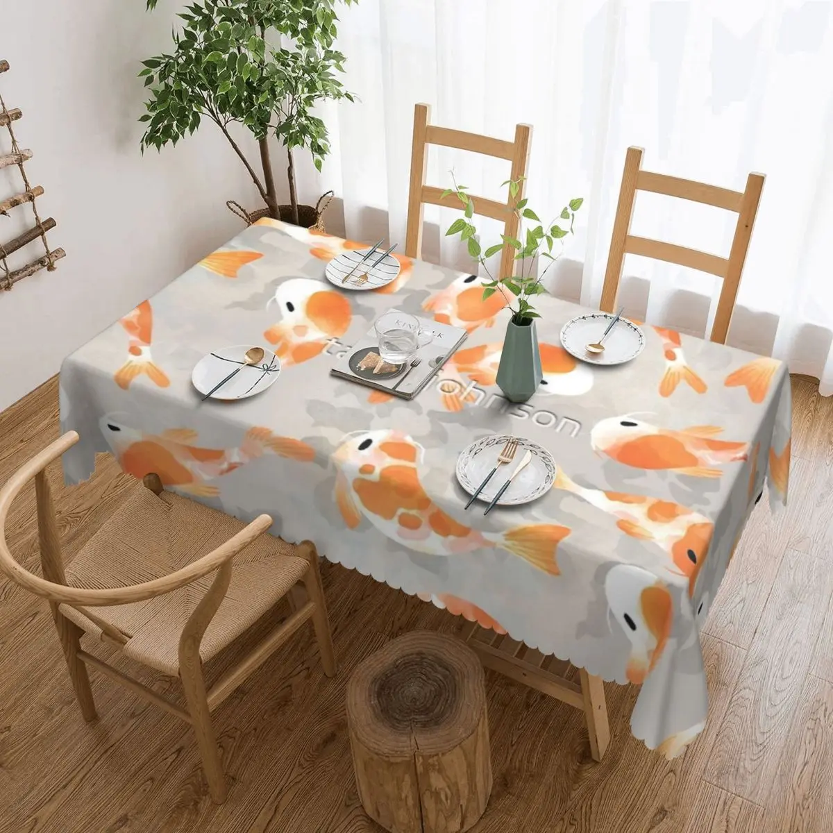 

Japanese Koi Fish Tablecloth 54x72in wrinkle resistant Protecting Table Indoor/Outdoor