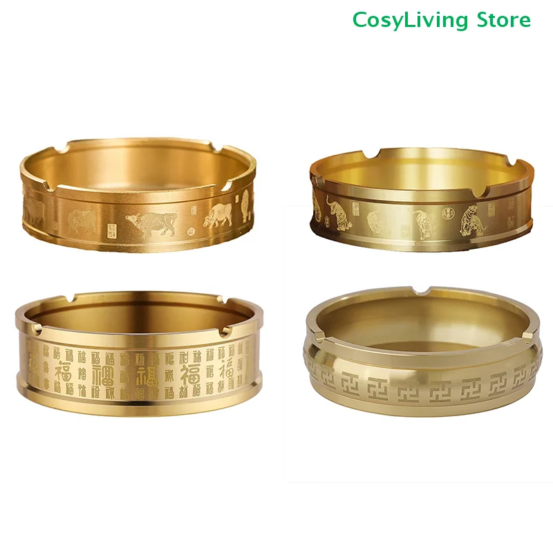 

Портативная металлическая пепельница для дома и улицы, круглая, из латуни, настольная, для офиса и гостиной