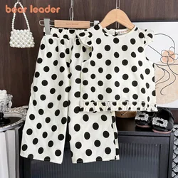 Bear Leader Baby Girl's Casual Clothing Round Neck Sleeveless Polka Dot Top+Wide Leg Pants Set Two Piece Set 3-7 Years Old