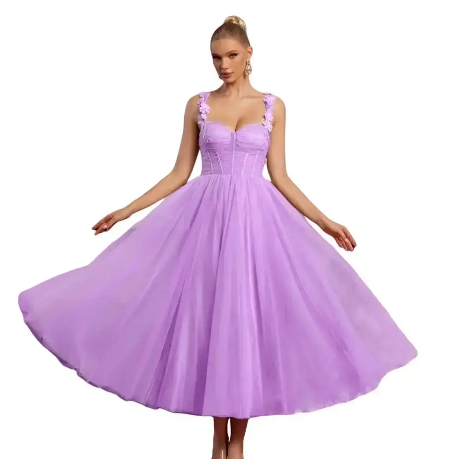 

Prom Dresses Women Sweet Corset Wedding Guest Dress Customized Tulle Midi vestidos de Novia Floral Party Robes