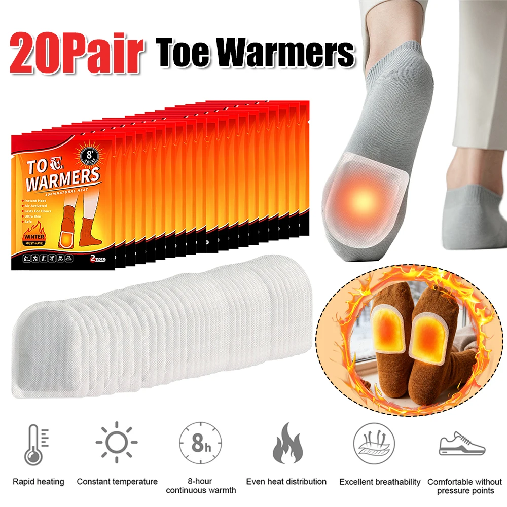 

20 Pair Foot Warmers Up To 8 Hours of Heat Heat Pack Easily Apply with Adhesive Heat Pads for Cold Weather & Outdoor Activities