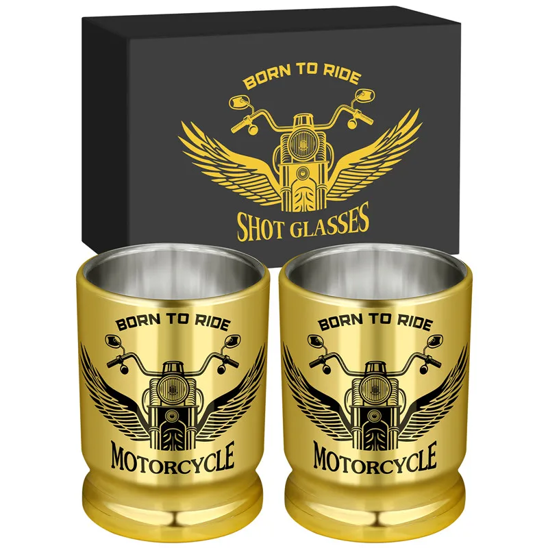 

2pcs/set 50 Caliber Bullet Shot Cups for Whiskey Liquor Motorcycle Design Golden Plastic Shot Glasses Wedding Gift for Men