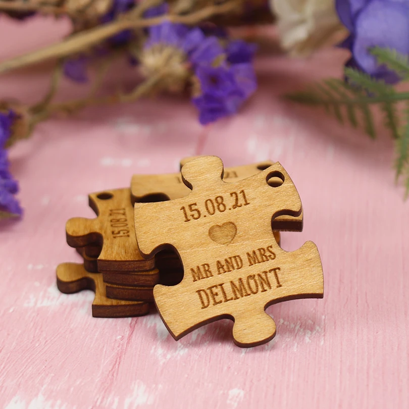 Niestandardowe drewniane puzzle na prezenty ślubne, dekoracje puzzli, dekoracje stołu weselnego, miłości