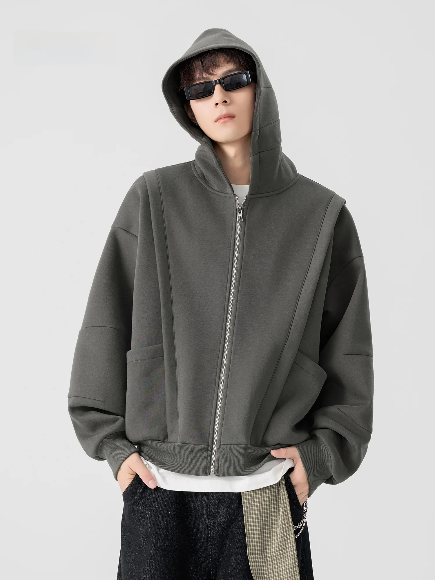 

Loose Fit Hoodie Jaet Men's Casual Sle Deep ey Structure Spliced Autumn Winter New Trend Brand Youth ular Cotton Pol...