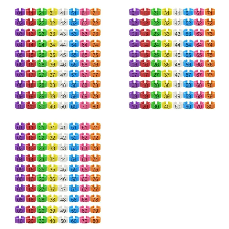 L60A 240Pc 16Mm Chicken Leg Bands With 8 Colors,Colorful 01-80 Numbered Chicken Identification Leg Bands Duck Poultry Leg Tag