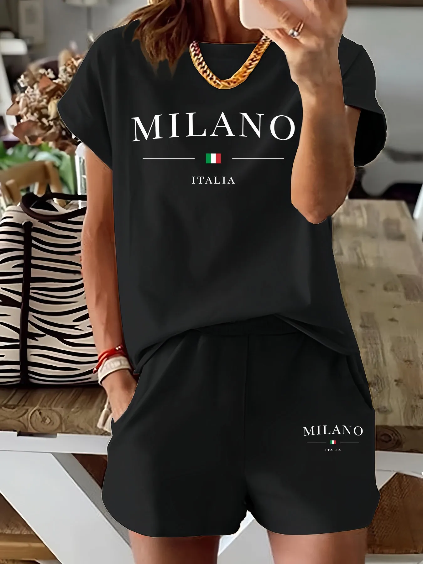 Traje de verano para mujer con estampado de la bandera de Milán, ligero, transpirable, de estilo informal y moderno, ideal para la moda urbana.