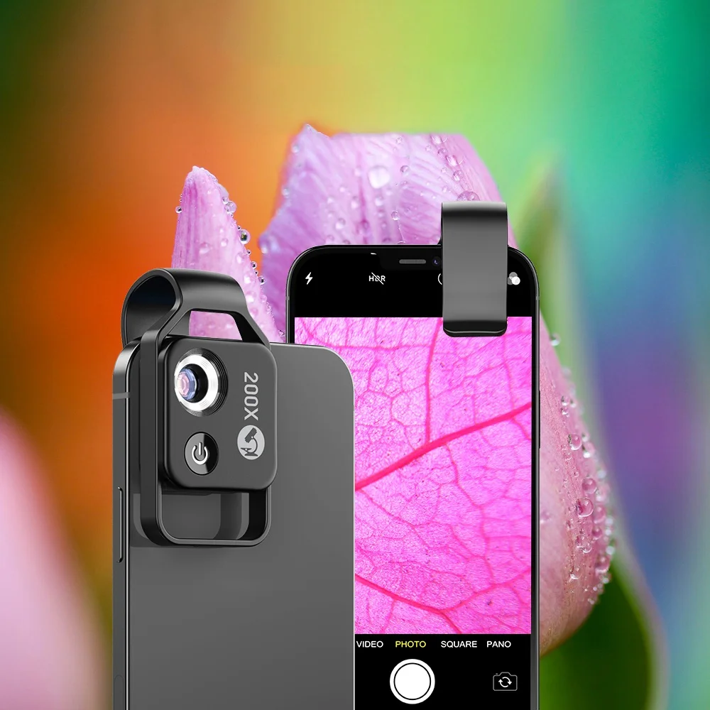 200X Mobile Phone Microscope Micro-Lens Universal Clip LED Light Pocket Mini Magnifying Glass Microscopes Black image 3