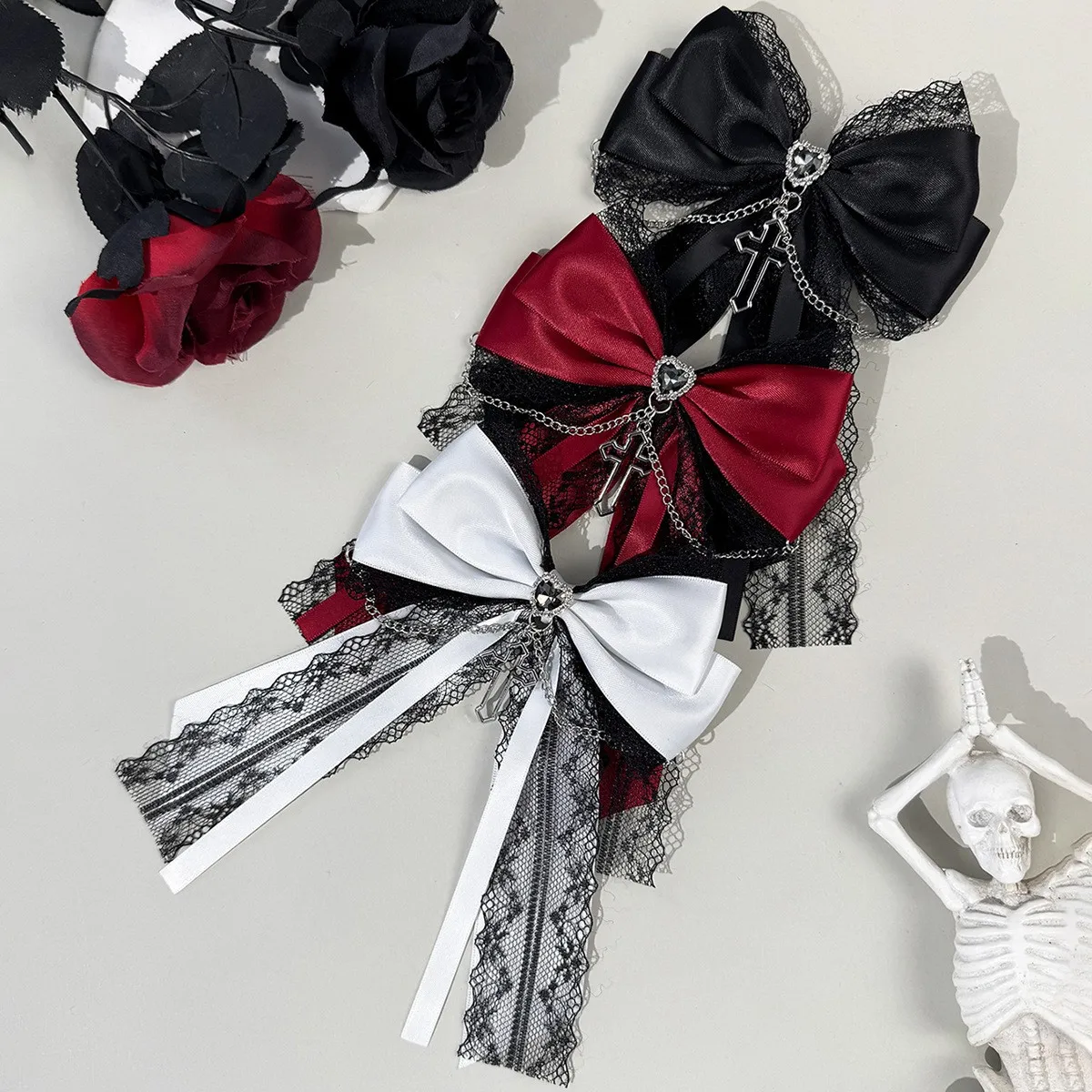 

Dark Gothic-Style Lace Ribbon Bow Cross Decorated Hair Accessory Hair Clip for Women, Suitable for Any Occasion