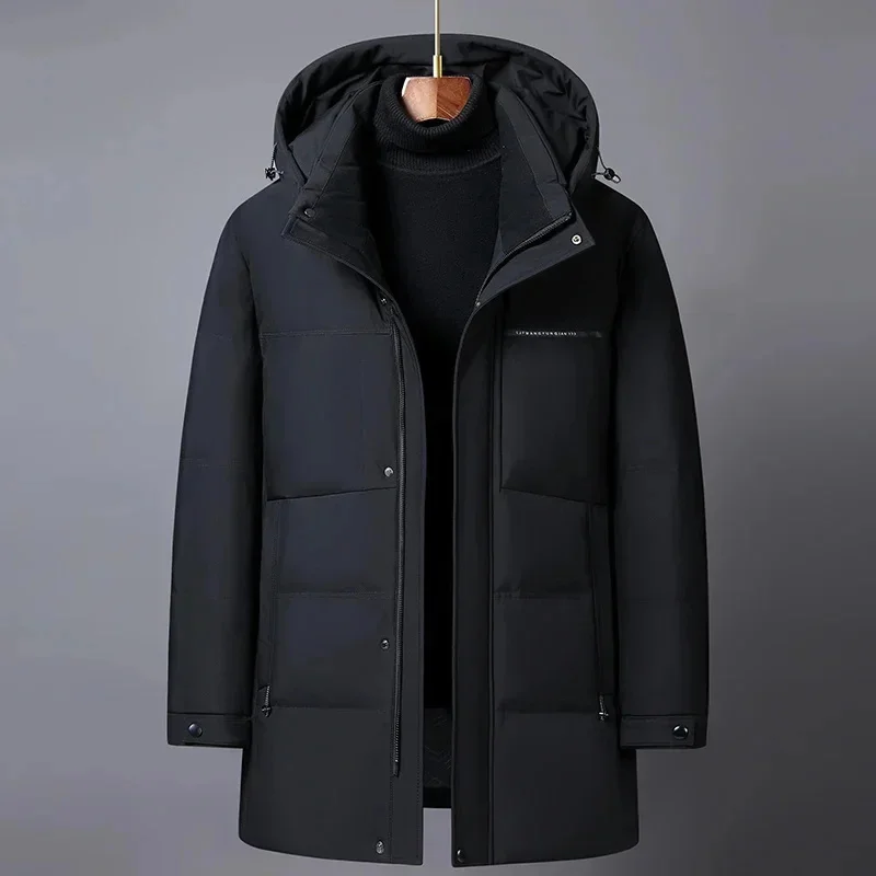 Winter Puffer Jacket Men 2025 New Brand Plus Size Middle Aged Men's Feather Coats Hooded Thick Warm 90% White Duck Down Parkas