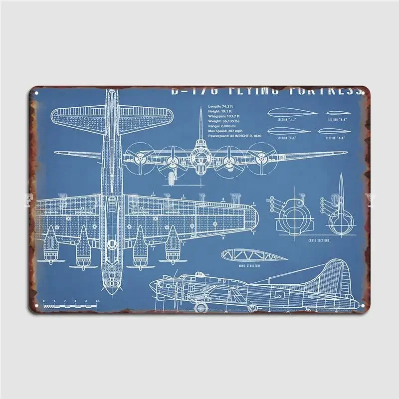 Vintage B-17 Bomber Plane Metal Sign Club Home Pub Garage Create Poster Tin Sign Poster