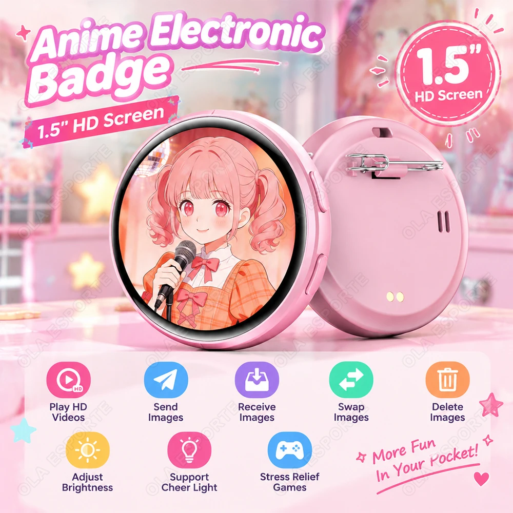 Anime E-Badge Display Pin Phototag Smart Cyber Badge 1.5inch HD Dynamic Electronic Badge Bluetooth Electronic Display Screen M3