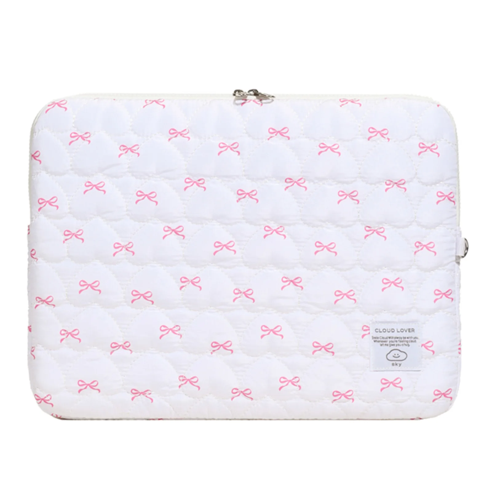 Flauschige gepolsterte Tasche mit Schleife, Stickerei, Plüsch, Laptoptasche, stoßfest, niedlich, gesteppt, Laptop-Hülle, Pendeln, Arbeit, Lerntasche