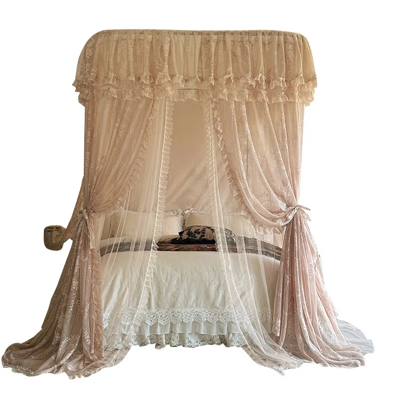 Kelek French Romantic Guide Double Yarn Lace Jacquard Mosquito Net U-Shaped Double Track Thickened Alloy Bracket