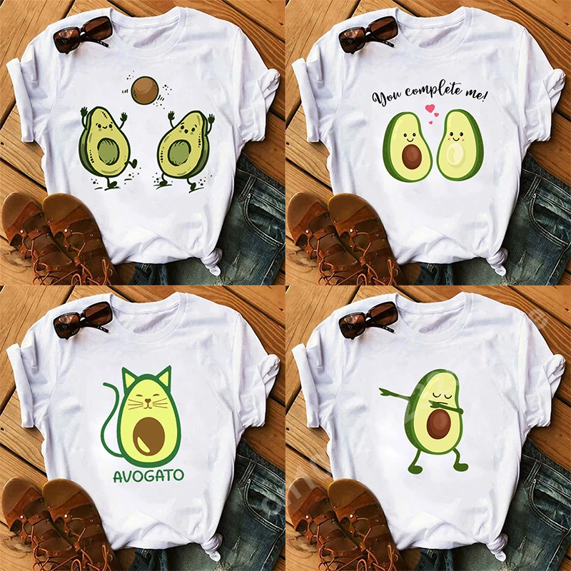 Avocado Women T Shirt Kawaii Cartoon Clothing Casual 90s Tees Harajuku Graphic Female Oversized Short Sleeve T-shirt Y2k Tops