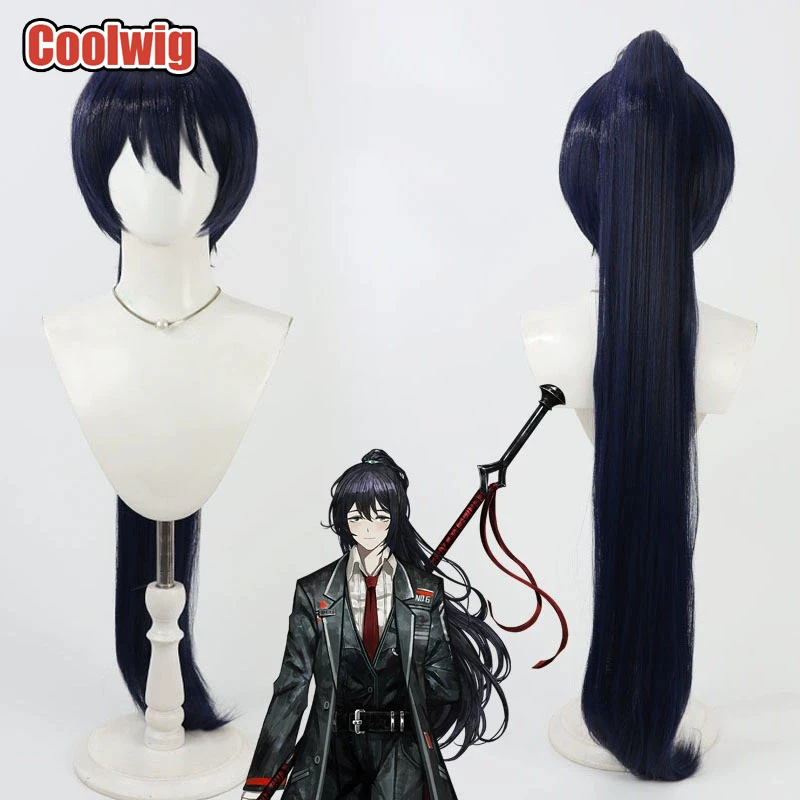 Coolwig Synthetic Hair Hong Lu Cosplay Wigs Limbus Company Hong Lu 100cm Long Straight Dark Blue Ponytail Wig Heat Resistant