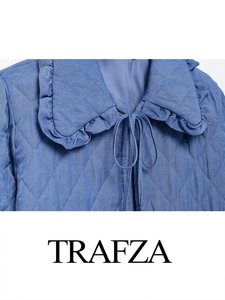 Trafza 2024 moda feminina casaco de inverno acolchoado lapela sólida solto cardigan jaqueta feminina streetwear mulher outercoat topo na moda