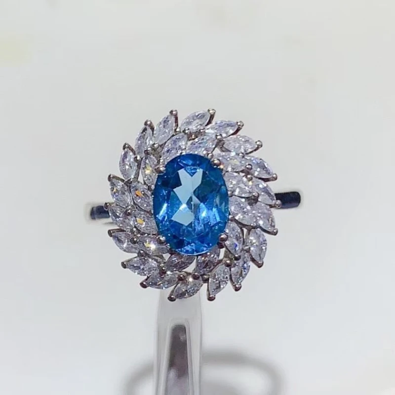 

Genuine Natural Blue Topaz 925 Silver Ring, 6x8mm Oval Gemstone Rose Gold Plated Ring, with Certificate Jewelry for Women Gift