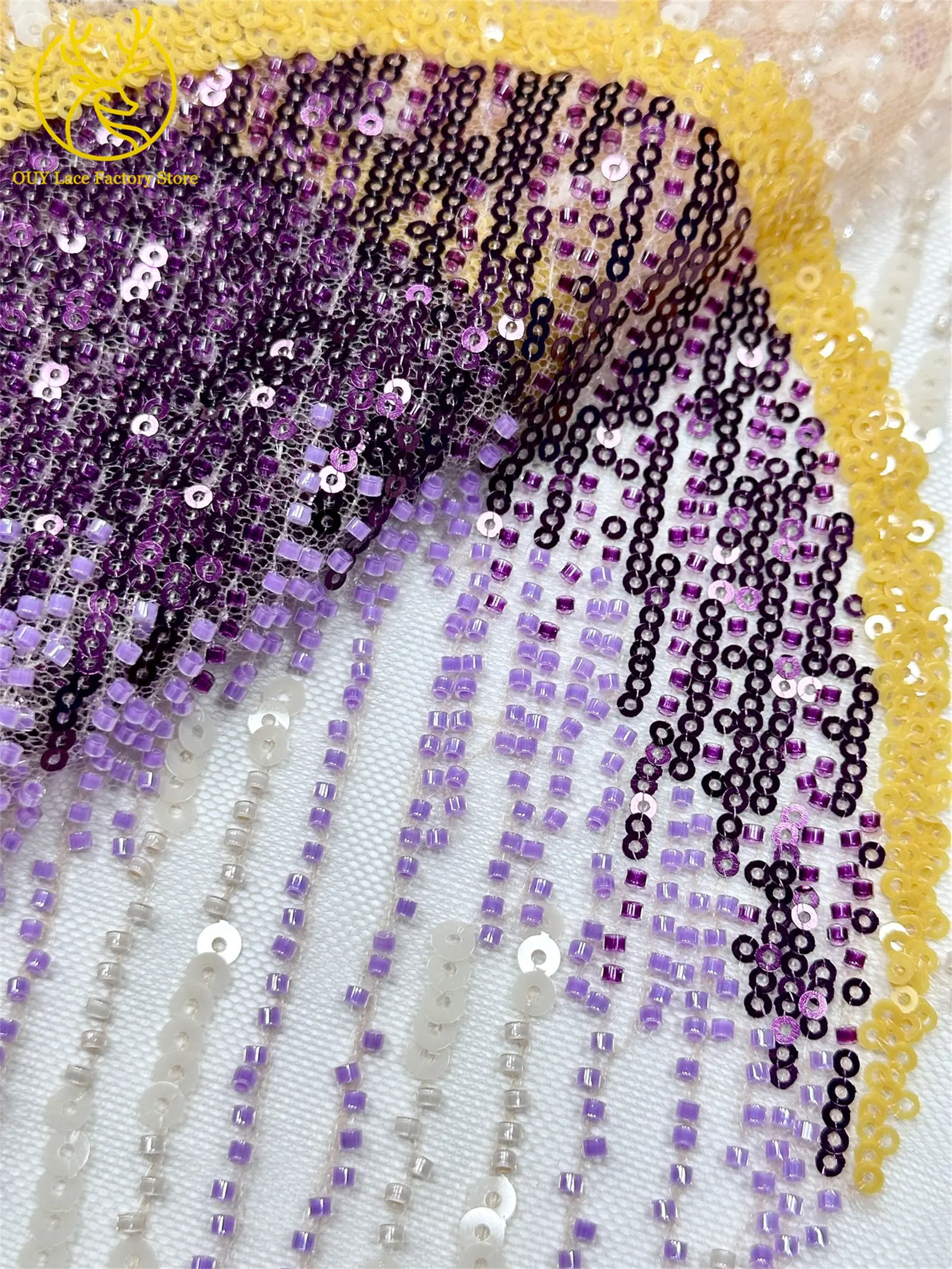 5 Yards afrikanischer Perlen-Pailletten-Spitzenstoff, hochwertiger, exquisiter nigerianischer Tüll-Mesh-Spitzenstoff zum Nähen von Hochzeitskleidern – Detail 15