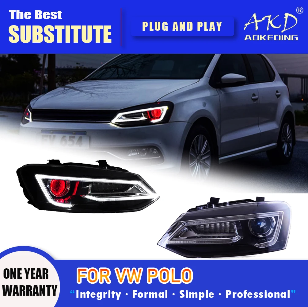 

AKD Head Lamp for VW POLO LED Headlight 2010-2018 Headlights POLO DRL Turn Signal High Beam Angel Eye Projector Lens