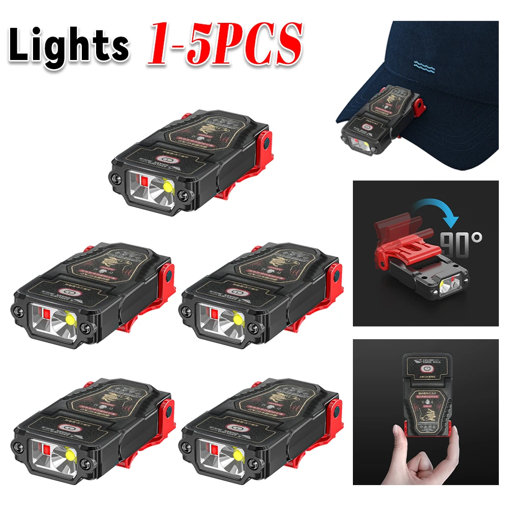 Portable Led Sensor Headlamp Super Bright Waterproof Hat Clip Headlight Rechargeable Adjustable Angle for Running Camping Hiking