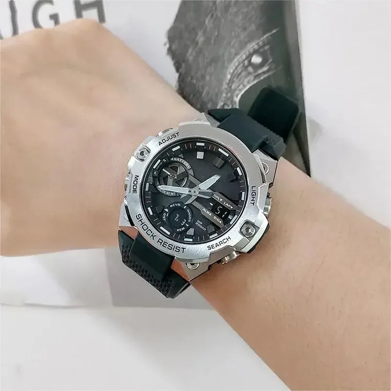 GSTB400 Watches for Men Quartz Carbon Fiber Protective Structure Sports Multi-Function LED Display Dual Display Watch