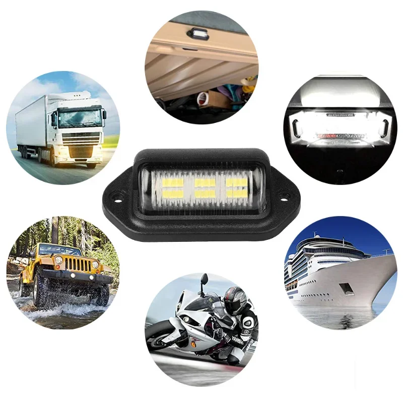 Lampu pelat lisensi 12-24VCar 6LED, lampu pelat lisensi lampu pengawas lampu kubah di bawah kap lampu samping untuk sepeda motor SUV