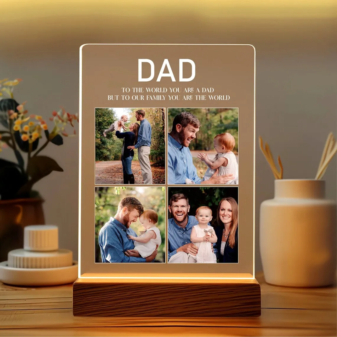 Personalised Acrylic Photo Night Light LED Lamp for Dad Birthday Custom Photo Plaque Anniversary Gift Personalized Photo Light