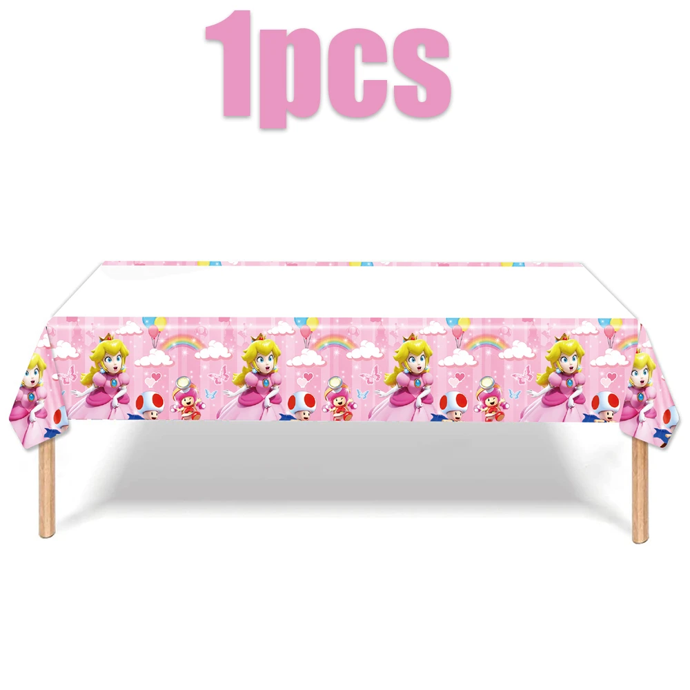 Princess Peach Theme 1pcs/lot Happy Birthday Party Table Cover Baby Shower Decorations Kids Girls Favors Plastic Tablecloth